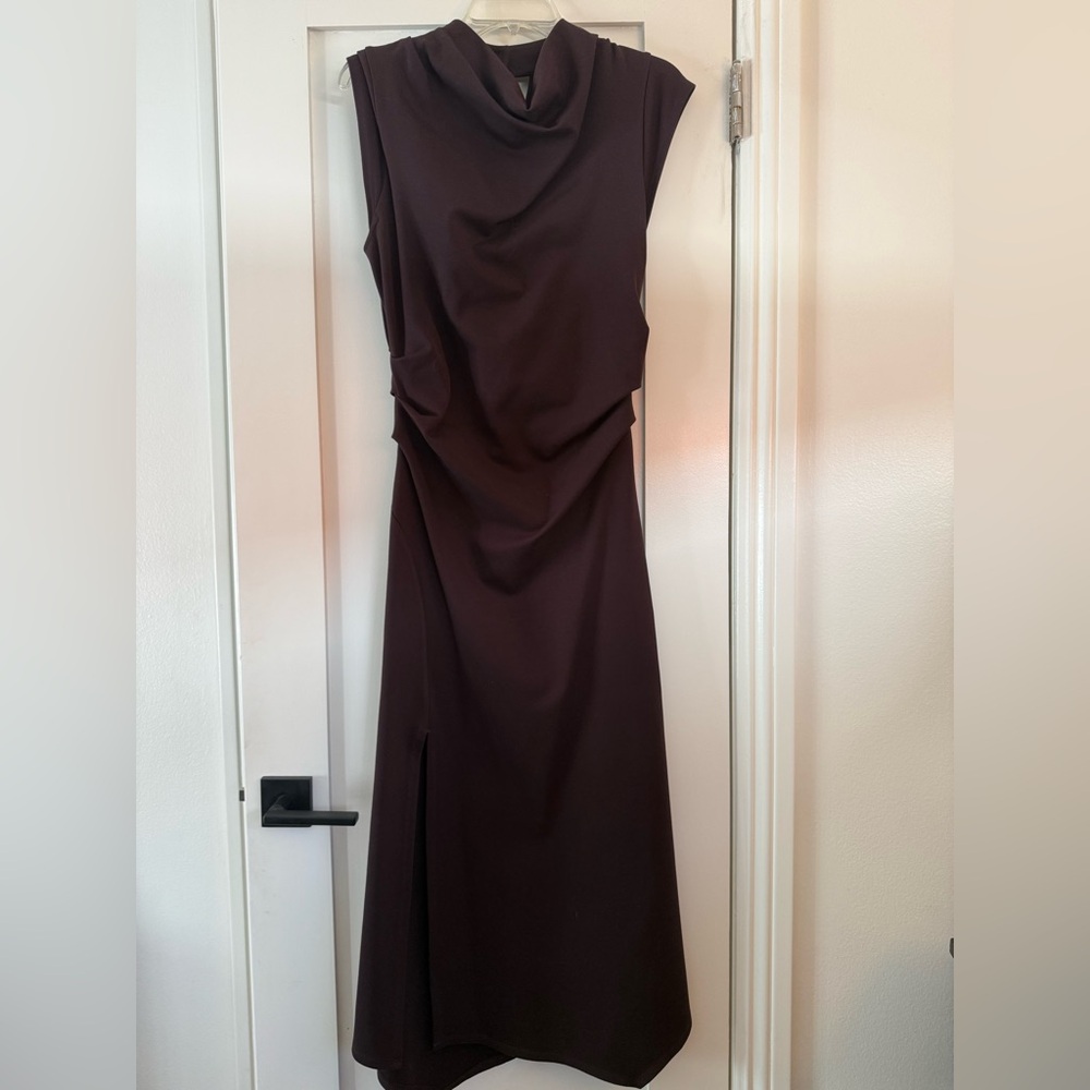 Reiss Plum Ruched Sleeveless Midi Dress